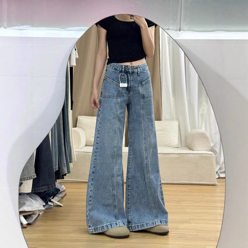 Korean-Style Flared Jeans for Women, High-Waisted, Slimming, Petite, Autumn, Non-Tight Flared Pants
