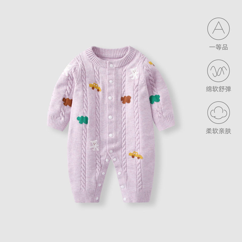 婴儿衣服连体衣秋装小月龄女宝宝满月百天针织毛线哈衣外出服爬服|undefined