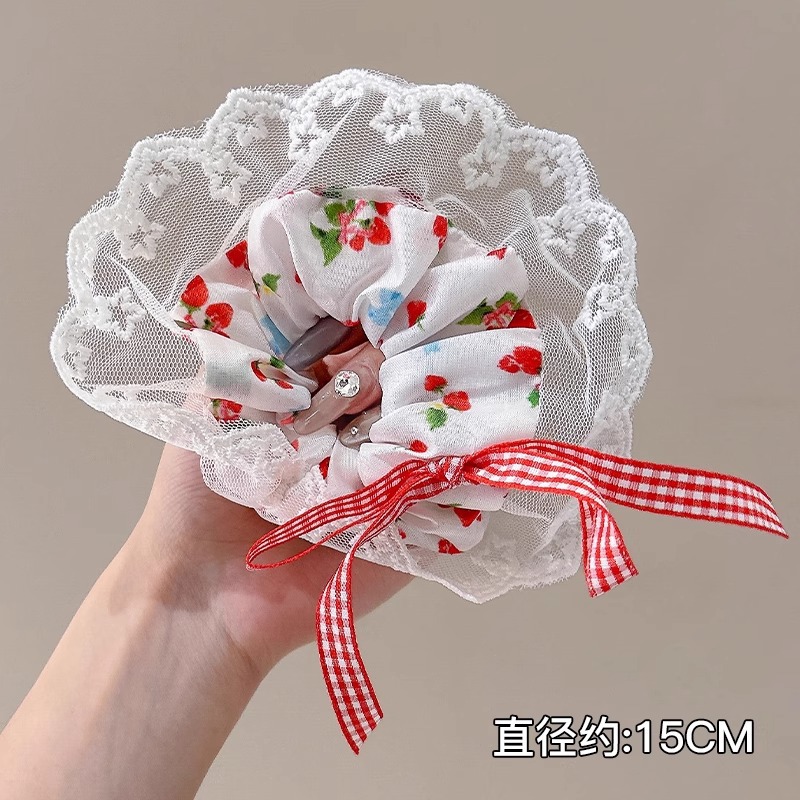 Anillo de pelo de intestino grueso súper grande coreano para mujer 2025 nuevo estilo de alta gama cordón de pelo de encaje plisado temperamento dulce cuerda de cabeza de flor