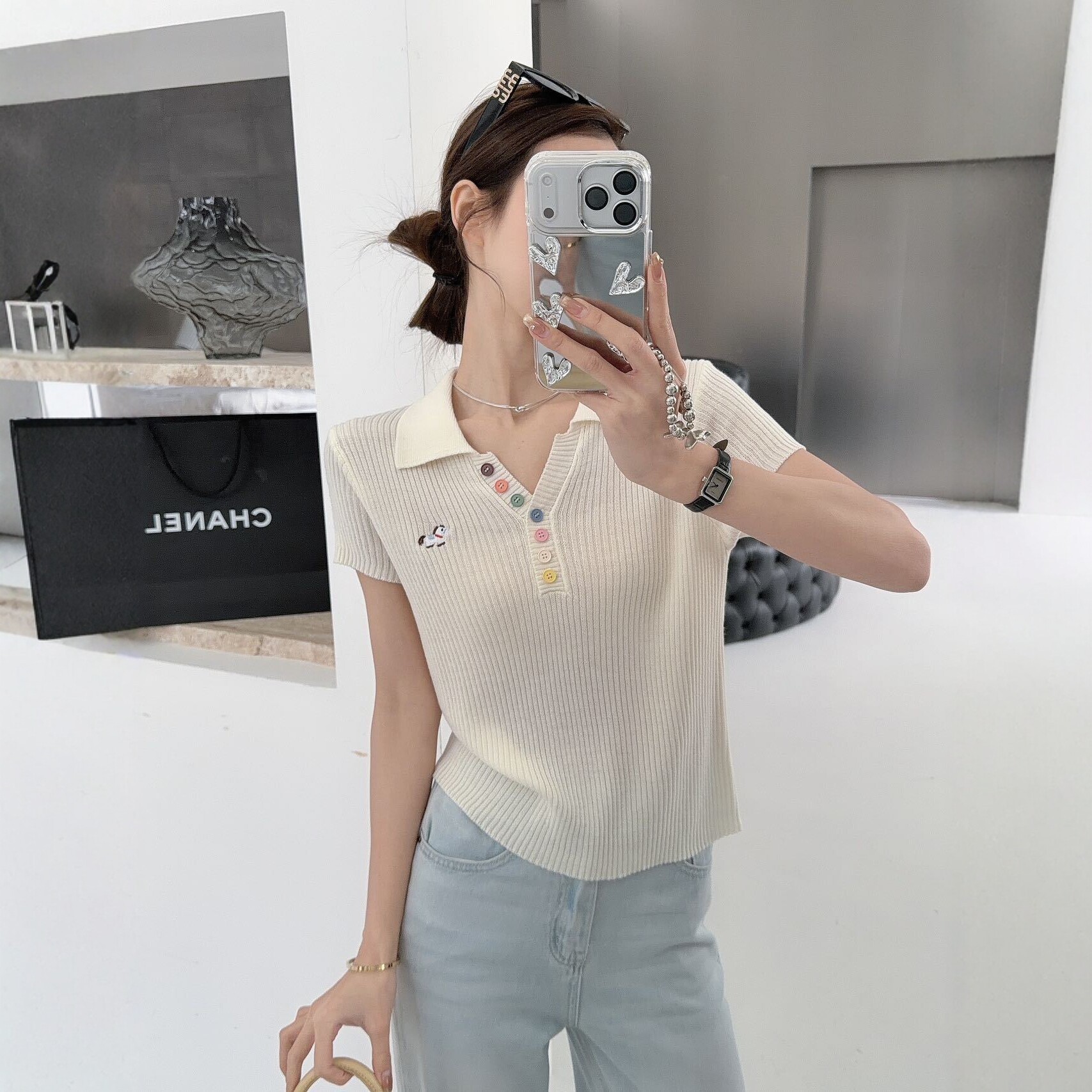 新款韩版时尚百搭彩色POLO针织衫T恤女显瘦新品薄款短袖夏季上衣
