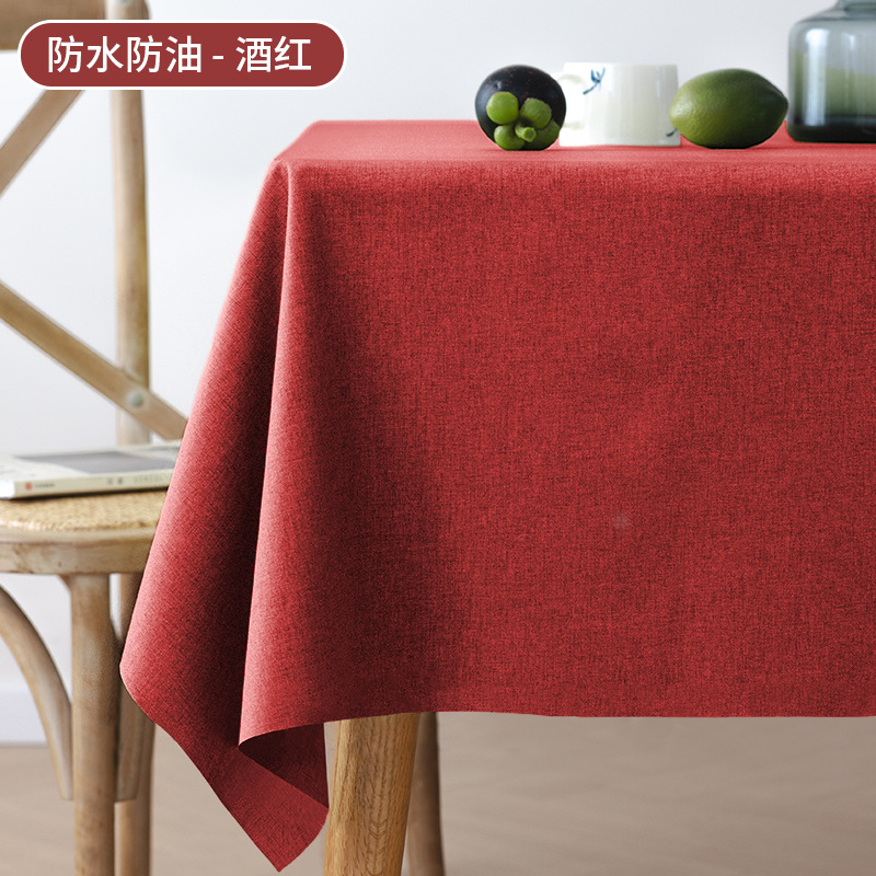 Tejido algodón lino impermeable a prueba de agua a prueba de aceite color sólido tela de mesa rectangular toalla de cubierta a prueba de polvo mesa de té doméstica tela de mesa al por mayor
