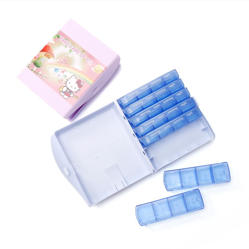 厂家畅销新款书本型卡通7天28格便携塑料收纳药盒