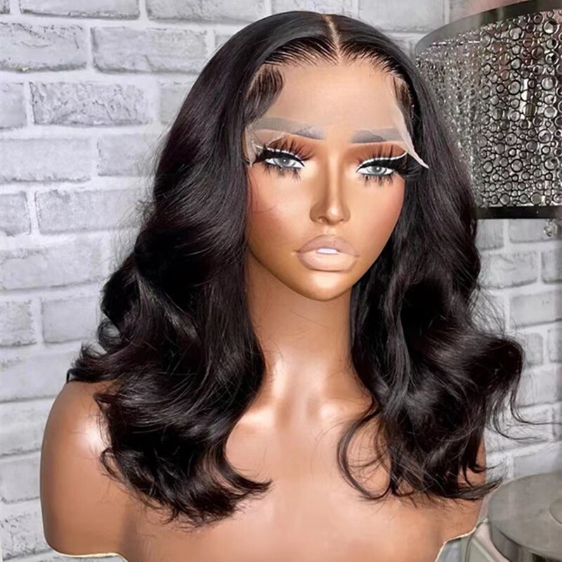 Temu New Lace Front Wig European and American Hot-Selling Short Curly Hair Big Wave Black Lace Wig Headgear in Stock