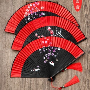 Fan Antique Hanfu Women's Cheongsam Show Chinese Style Jumping Dance Fan Classical Folding Ancient Suit Double-Sided Red Folding Fan