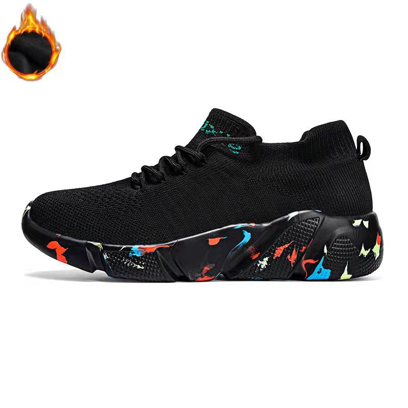 Autumn and winter new velvet-lined socks shoes men's shoes hollowed-out sports cotton shoes versatile Korean-style running single shoes cross-border large size