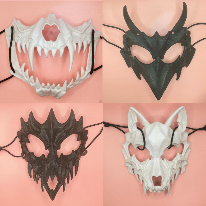 Cross-border Halloween Japanese cos two-dimensional mask dragon god tiger werewolf animal skeleton horror props wholesale
