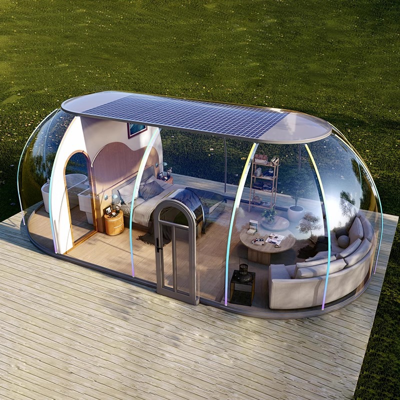 Casa de residencia Crystal House Transparent Scenic Place Mongolian Bag Guangzhou Transparent Space Capsule Fabricante de Casa Integrada