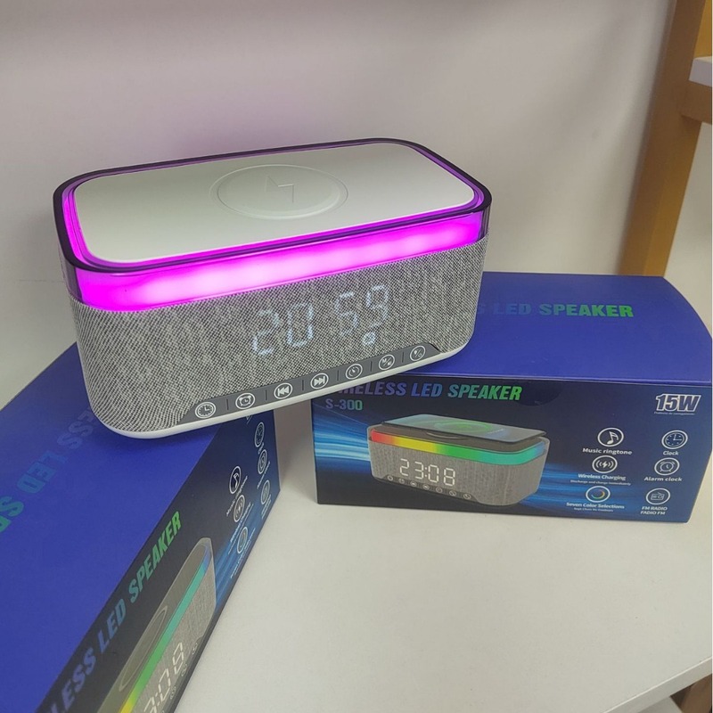 新型ホワイトノイズbluetoothスピーカー無線充電デジタル時計目覚まし時計三合一無線充電雰囲気ランプ音響|undefined