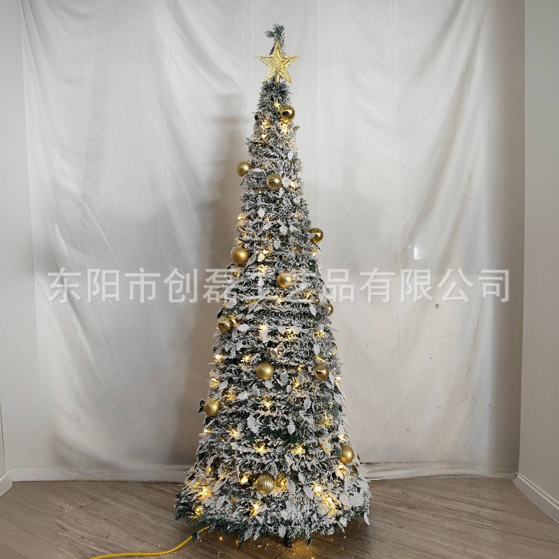 Árbol de Navidad plegable, decoración con bolas doradas y plateadas, 7ft, al por mayor