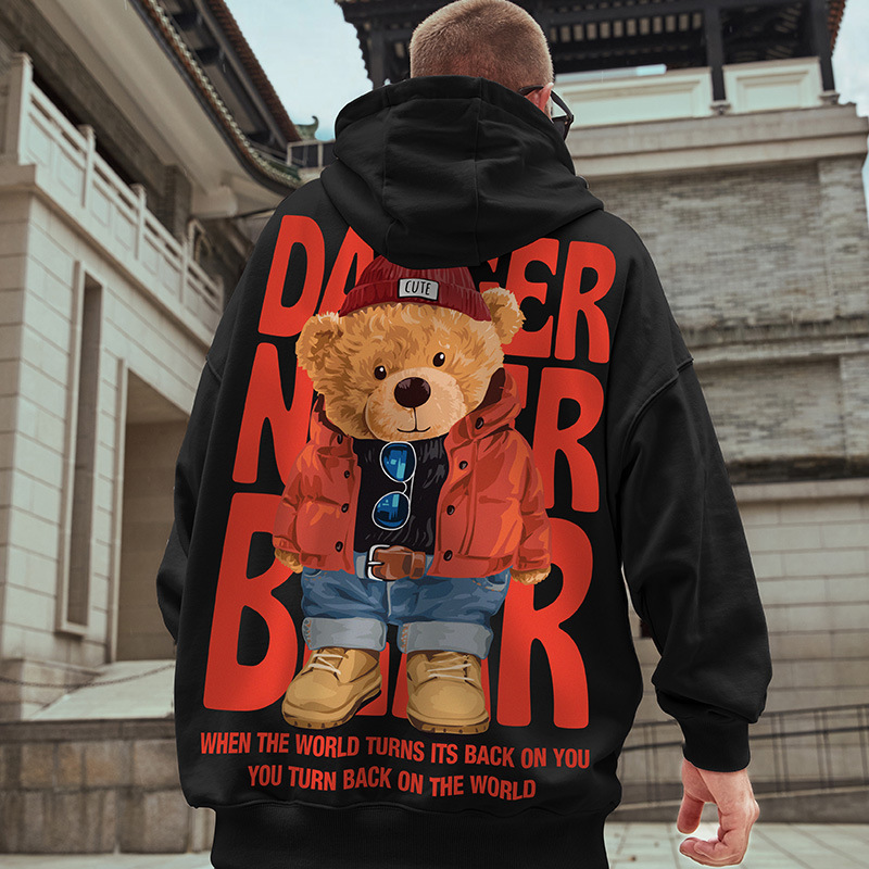 2026 Autumn and Winter Trendy Hooded Fleece-Lined Thick Loose Bear Pullover Couple's National Trend Plus Size Sweatshirt