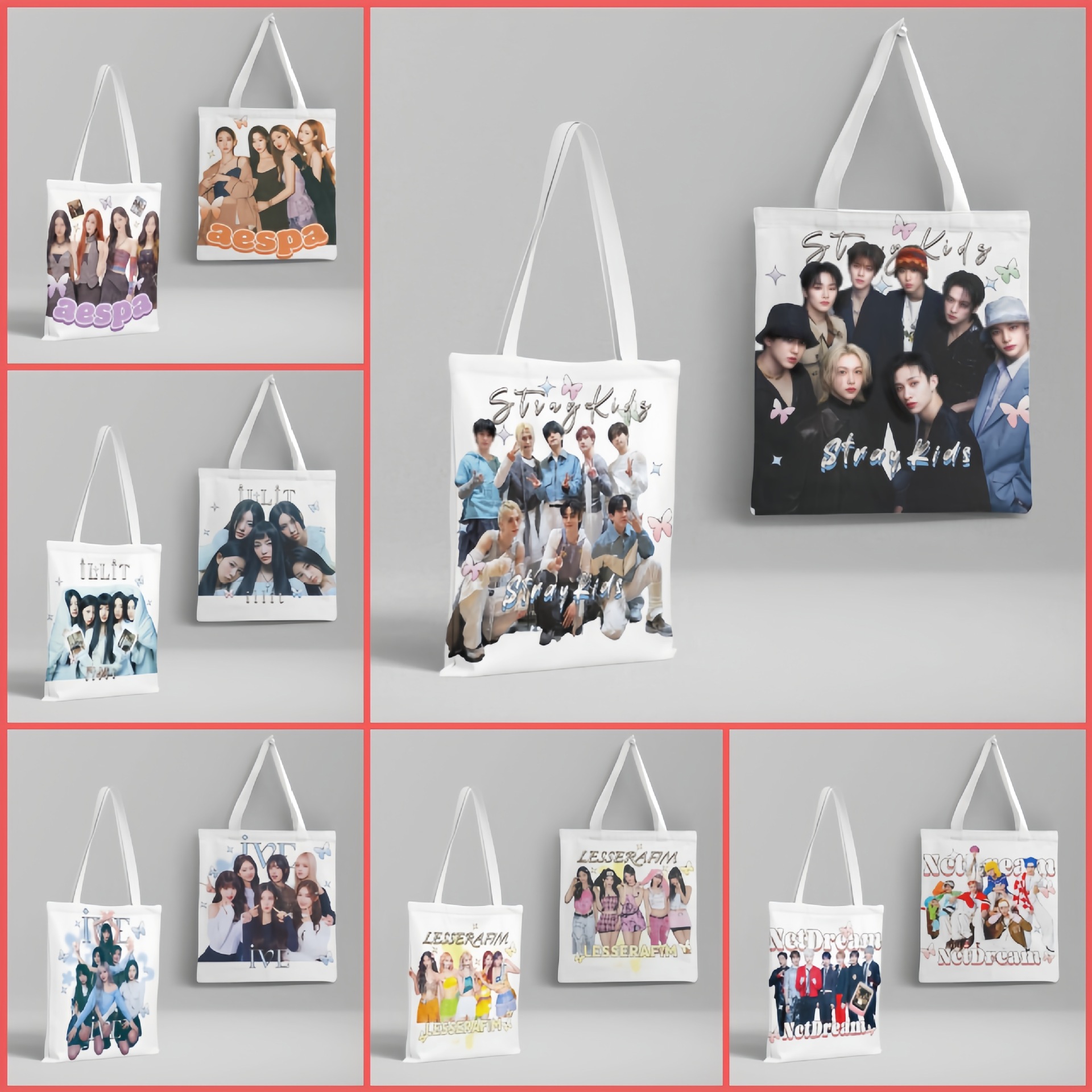 韩流IVE Stray Kids Aespa Gidle朴彩英Lisa帆布袋手提书包双面