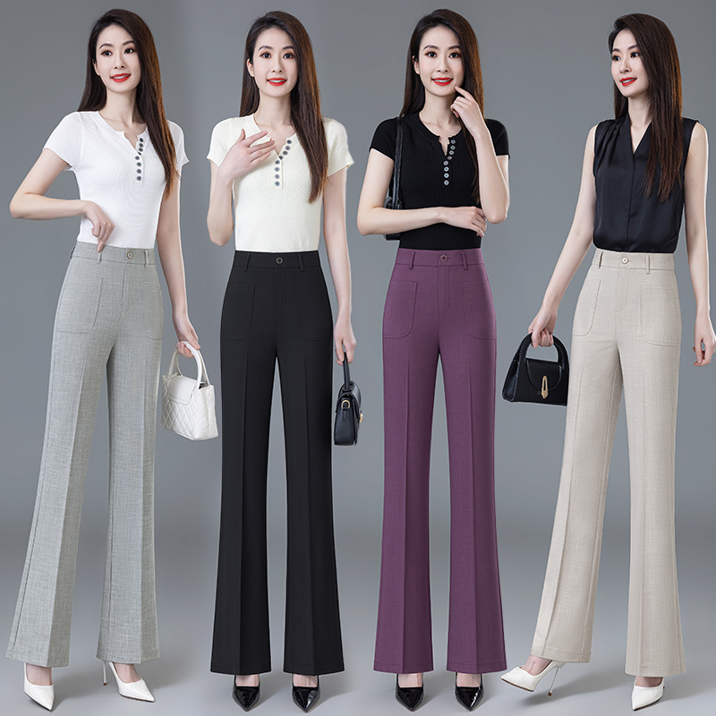 女式夏天百搭裤子微喇西装裤薄款凉快郑州女裤2025新款官方旗舰店