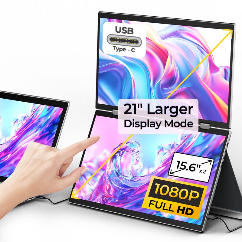 15.6inch Portable Dual Folding Monitor with Touch Control Dual Folding Design
