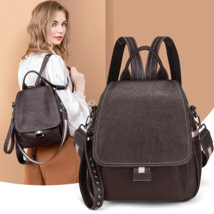 Backpack Women's 2025 New Korean Style Fashion Easiest for Match Soft Leather Women's Backpack Anti-Theft Flip Travel Bag Trendy