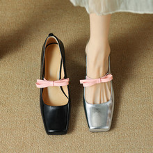 103成都手工真皮女鞋断码特价尾货方头蝴蝶结粗中跟玛丽珍单鞋
