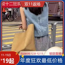 杨幂同款 小众复古牛皮水桶包韩版休闲大容简约通勤单肩腋下