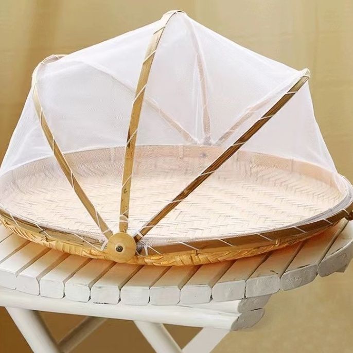 Cesta Cubierta de Bambú con Malla Anti-insectos para Alimentos y Mesa