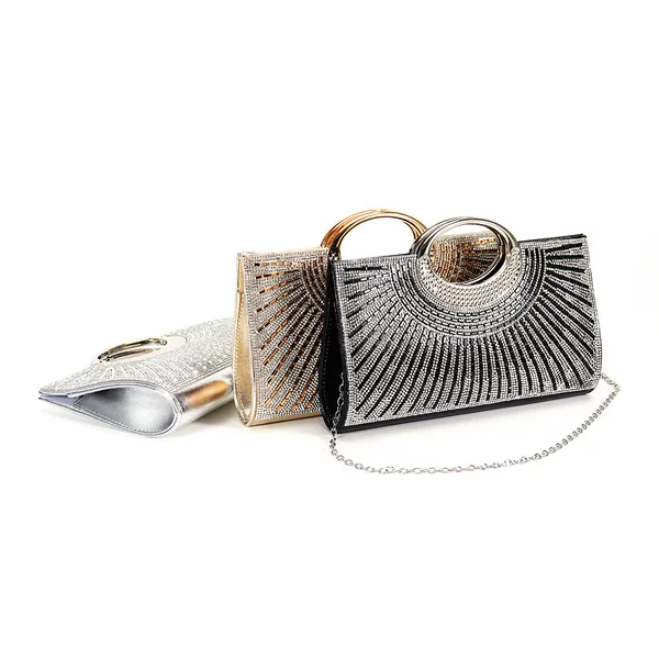 Cross-Border Amazon Temshiyin Popular Fashion Evening Bag Shiny Rhinestone Striped Handbag Wedding Bridesmaid Bag