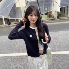 紺色の麻花ニットカーディガンコート女子秋服高級感韓国系セーター独特のベスト