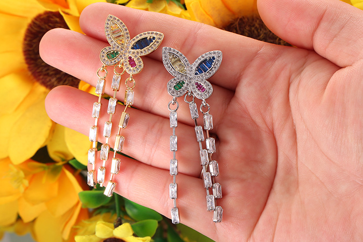 Butterfly Pattern Women'S Gender Fashion Butterfly Copper Drop Earrings Inlay Zircon Copper Earrings