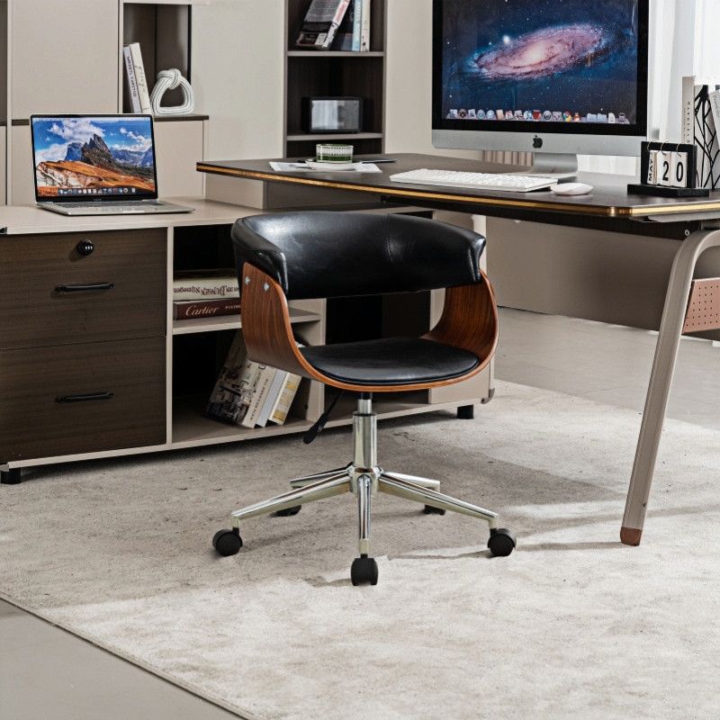 Silla de computadora ligera y de lujo simple, silla de oficina de personal giratoria, silla de estudio de madera maciza cómoda para el hogar