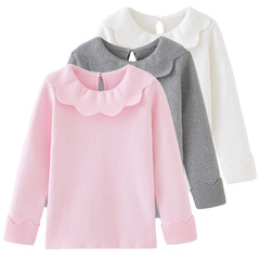 2023 New Collection Kids' Clothing: Round-Neck Girls' Sweater, Spring/Summer Lapel Children's Knitted Base Layer Top, Cross-Border Wholesale Yarn Sweater