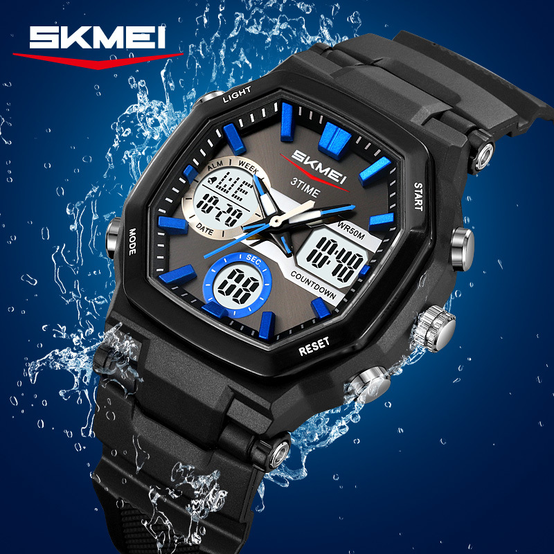 SHIMEI 전자 학생 다기능 전자 시계 국경 간 시계 스포츠 다목적 유행 듀얼 디스플레이 크로노 그래프 시계