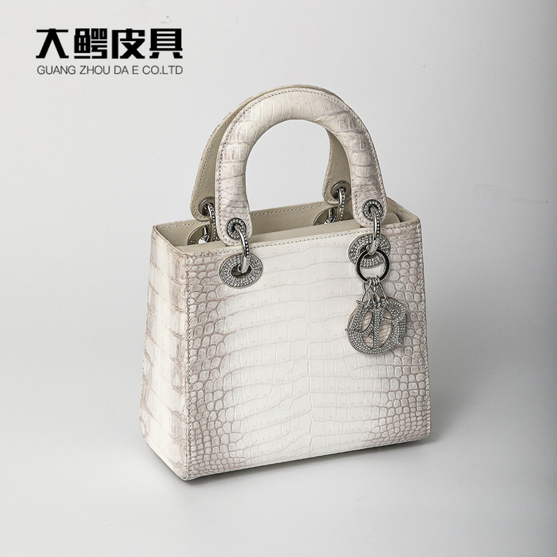 20cm Matte Siamese Crocodile Leather Women's Bag, Fashionable Lady Diana Bag, Women's Handbag, High-End Genuine Leather Bag