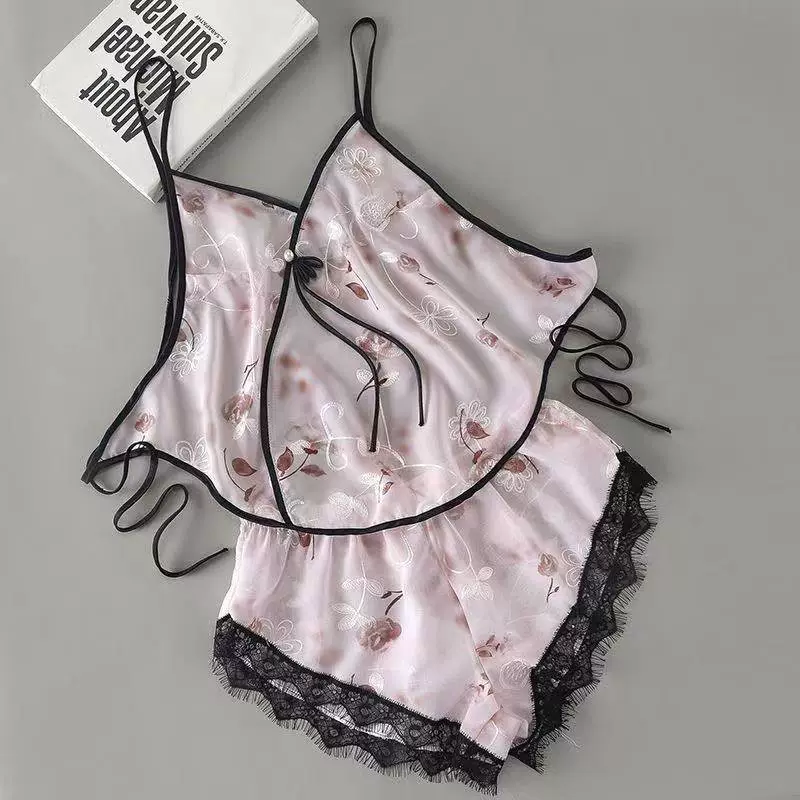 Тюлевые прозрачные летние новые кружевные женские пижамы из ледяного шелка с поясом на животе, сексуальное нижнее белье на подтяжках для взрослых