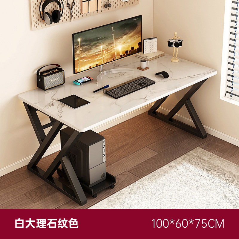 [업그레이드 및 강화 이중 X 자형 테이블 다리] 흰색 대리석 색상 100*60*75cm