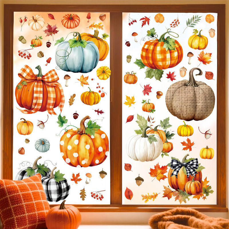 Cross-border Thanksgiving electrostatic stickers, autumn maple tree squirrel window stickers, living room glass display window decoration maple leaf PVC stickers