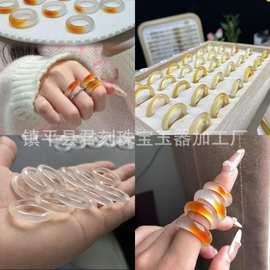 天然马料玛瑙玉髓戒指小红书鸿运当头一口糖高冰透玉髓戒圈批发