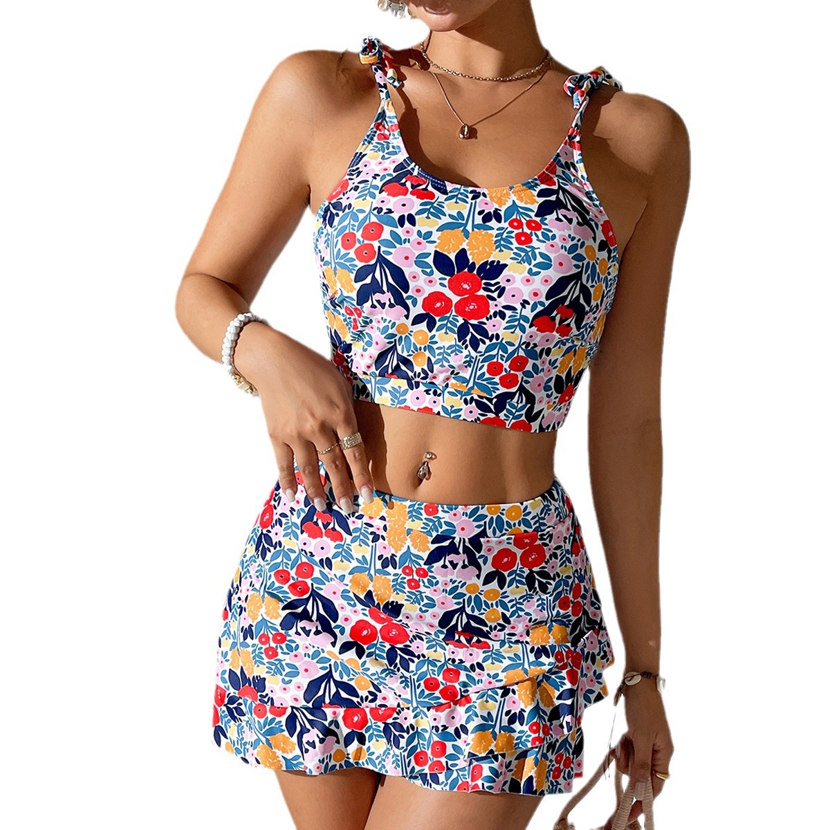 GraceChic GraceChic Traje de baño de dos piezas con estampado floral europeo y americano para mujer, Vacaciones en aguas termales, Sensación de alta gama, Traje de baño Huludao,_voghion.com