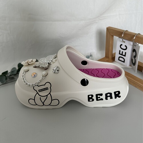 Bear Print Shoes with Pearl Designs Elegant Bear Print