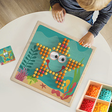 木制儿童早教益智色彩视觉锻炼组合拼插板创意百变蘑菇钉拼图玩具
