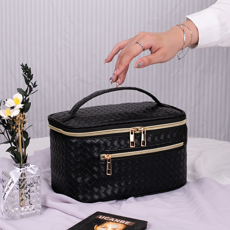 Transfronterizo nuevo tejido de la PU bolsa de cosméticos de alta apariencia de gran capacidad de almacenamiento Portátil Bolsa de viaje portátil caso cosmético