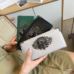 New 2023 skull fashion personality long women's wallet punk women's clutch multi-card slot mobile phone bag
