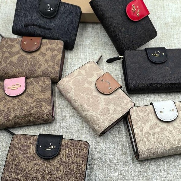 Qianchi Women's Wallet with Clasp, Snap Button, Zipper, Coin Purse, Leather Wallet, Cowhide, Short Folding Card Holder, New Model, Carriage Design