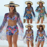 Yiyi модный высококачественный сексуальный европейский и американский бикини BIKINI трехкомпонентный женский купальник с разноцветным принтом женский купальник