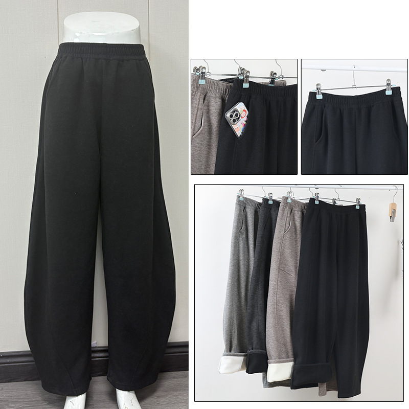 秋冬季加绒香蕉裤2025新款高腰宽松休闲百搭仿羊绒奥利绒阔腿裤女