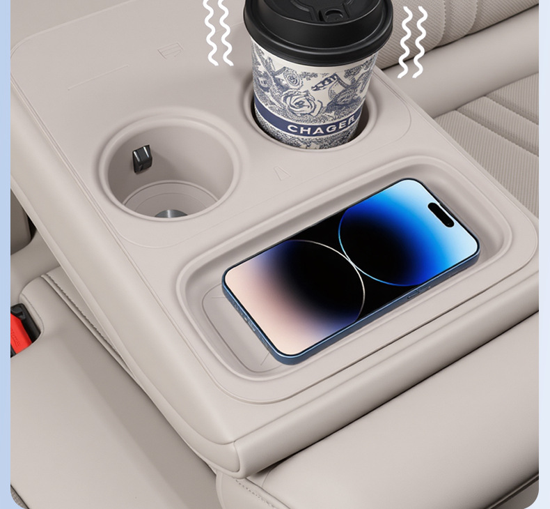 Suitable for Xiaomi Yu7 Rear Drainage Cup Cover Integrated Silicone Cup Holder Wireless Charging Pad Car Decoration Supplies