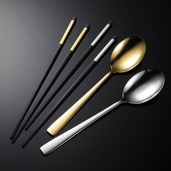 Ern 304 stainless steel public spoon and fork with extended chopsticks, titanium-plated hotel serving spoon, household and corporate gift
