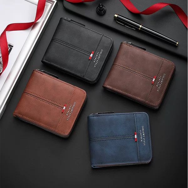 2025 New Cross-Border Men's Wallet Short Horizontal Zipper 70% off Coin Purse Retro Casual Buckle Square Bag