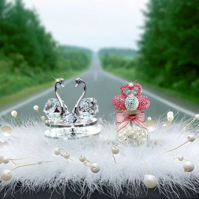 Car Aromatherapy Cute Car Interior, Car ornaments - solar-rotating-white-swan-pink-diamond-love-cylinder-free-essence