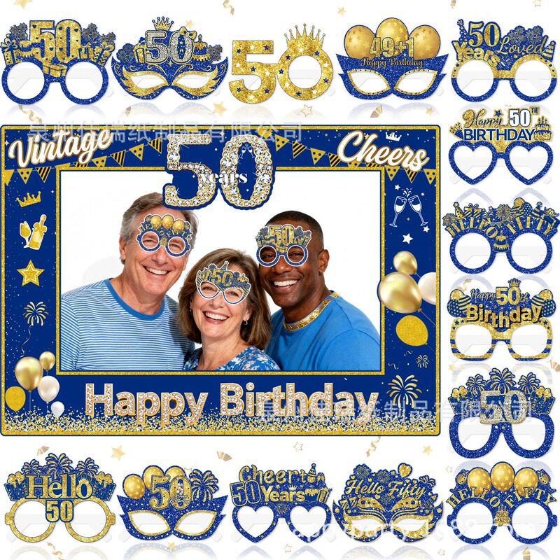 Blue Gold 50Th Birthday Photo Frame Glasses Blue Gold 50Th Birthday Photo Frame Glasses