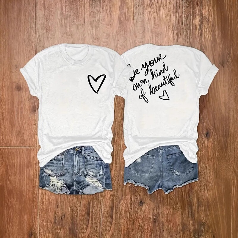 Women's "Be Your Own Beautiful Style" Printed T-Shirt with Front and Back Inspirational Lettering, New European and American Style