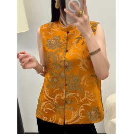 856 中式风真丝织锦缎混纺马甲女，S M L XL，南油特价，不退不换