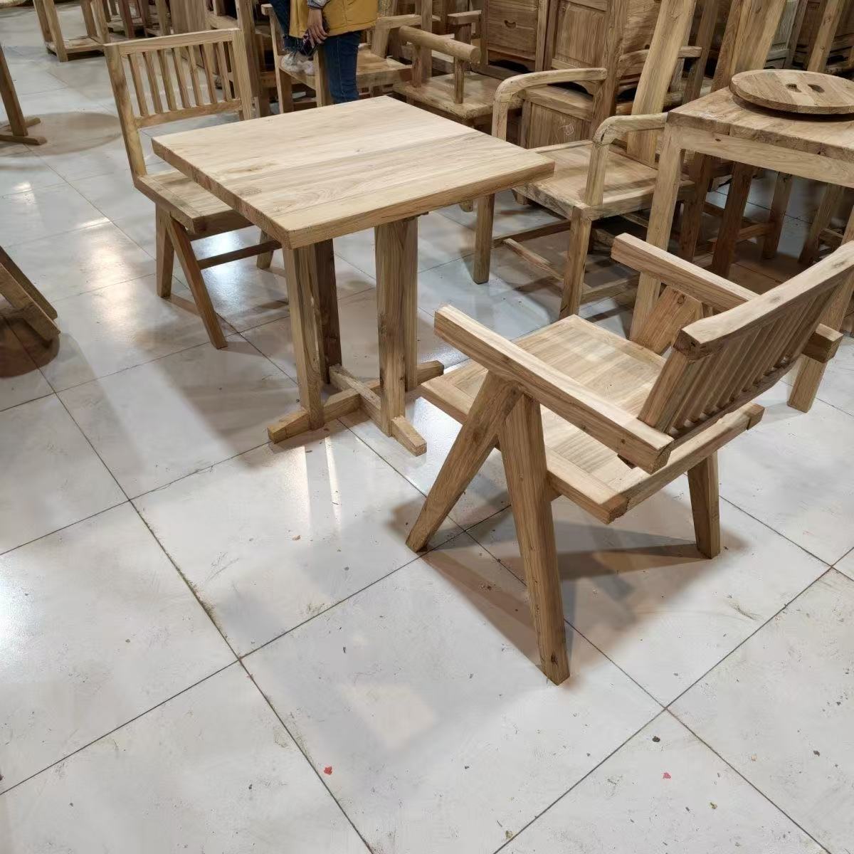 Catering Commercial Square Table Yunnan Beef Rice Noodles Old Elm Dining Chair Chain Fast Food Restaurant Noodle Shop Cafe Dining Table