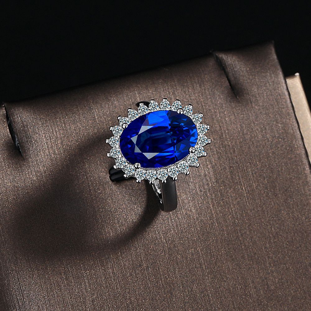 Heart Ring With Blue Gemstone And Zircon Open Adjustable Design_voghion.com