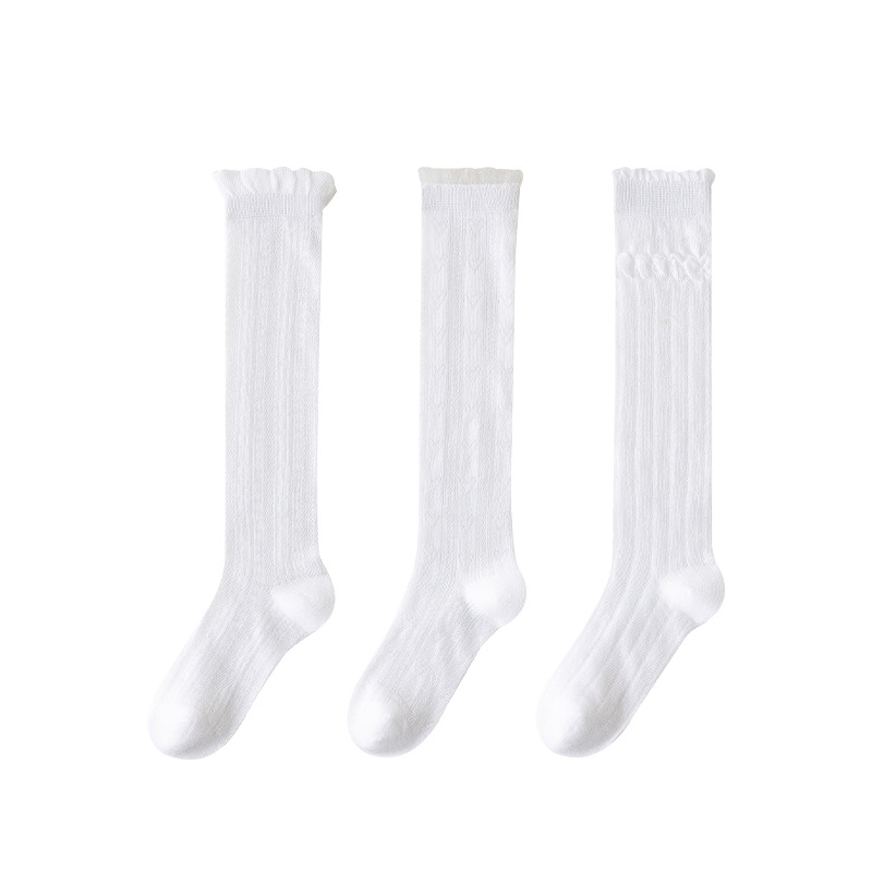 Spring and summer girls socks thin mesh white calf socks children solid color lace stockings Lolita princess